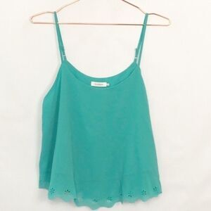 Anthropologie Blue Pepper Scalloped Hem Laser Cutout Teal Crop Camisole New L